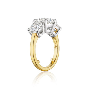 Diamond Engagement Ring with Round Side Stones in Platinum and Yellow Gold