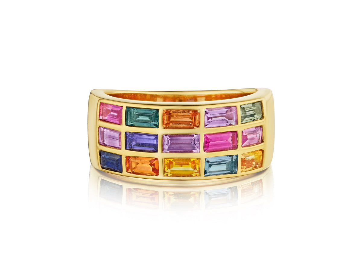 East-West Set Multicolor Sapphire Band in Yellow Gold