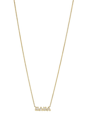 Bezel Set "Mama" Diamond Pendant Chain Necklace in Yellow Gold