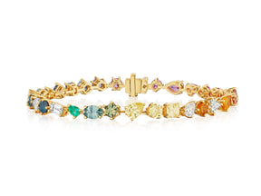 Bespoke Mixed Shape Multicolor Sapphire and Diamond Tennis Bracelet in Yellow Gold