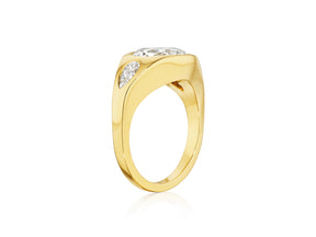 Bespoke Burnish Set Gypsy Ring with Round and Pear Shape Diamonds in Yellow Gold