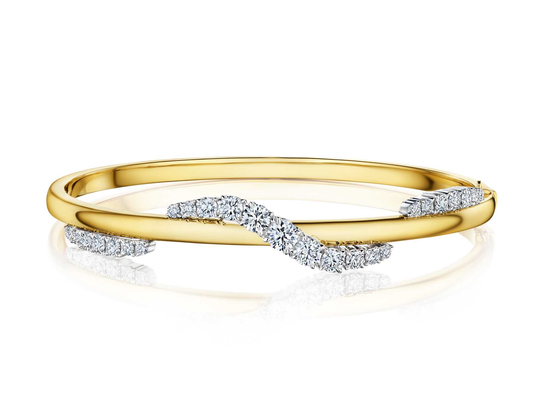 Coil Wave Diamond Bangle in Yellow Gold and Platinum