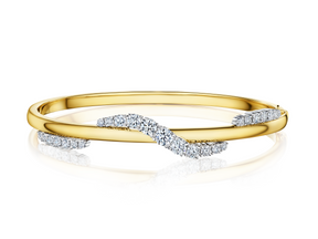 Coil Wave Diamond Bangle in Yellow Gold and Platinum