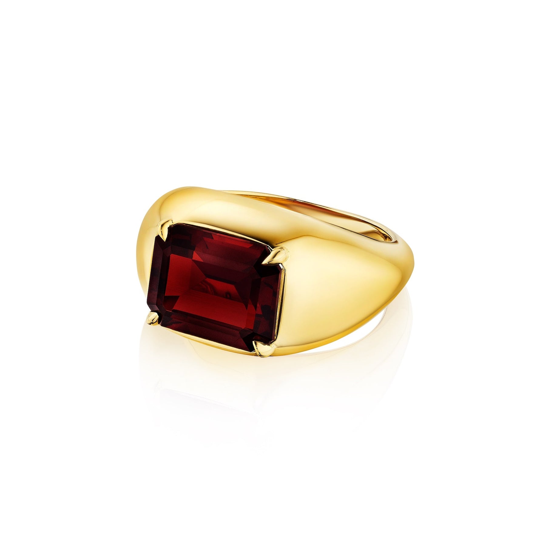 Bombé Ring with East-West Set Emerald Cut Ruby in Yellow Gold