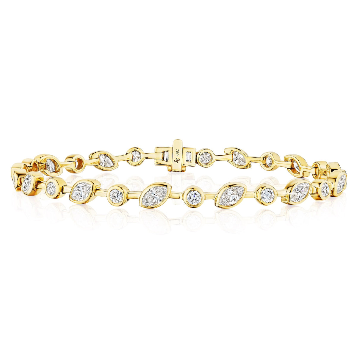 Marquise and Round Diamond Linked Tennis Bracelet in Yellow Gold