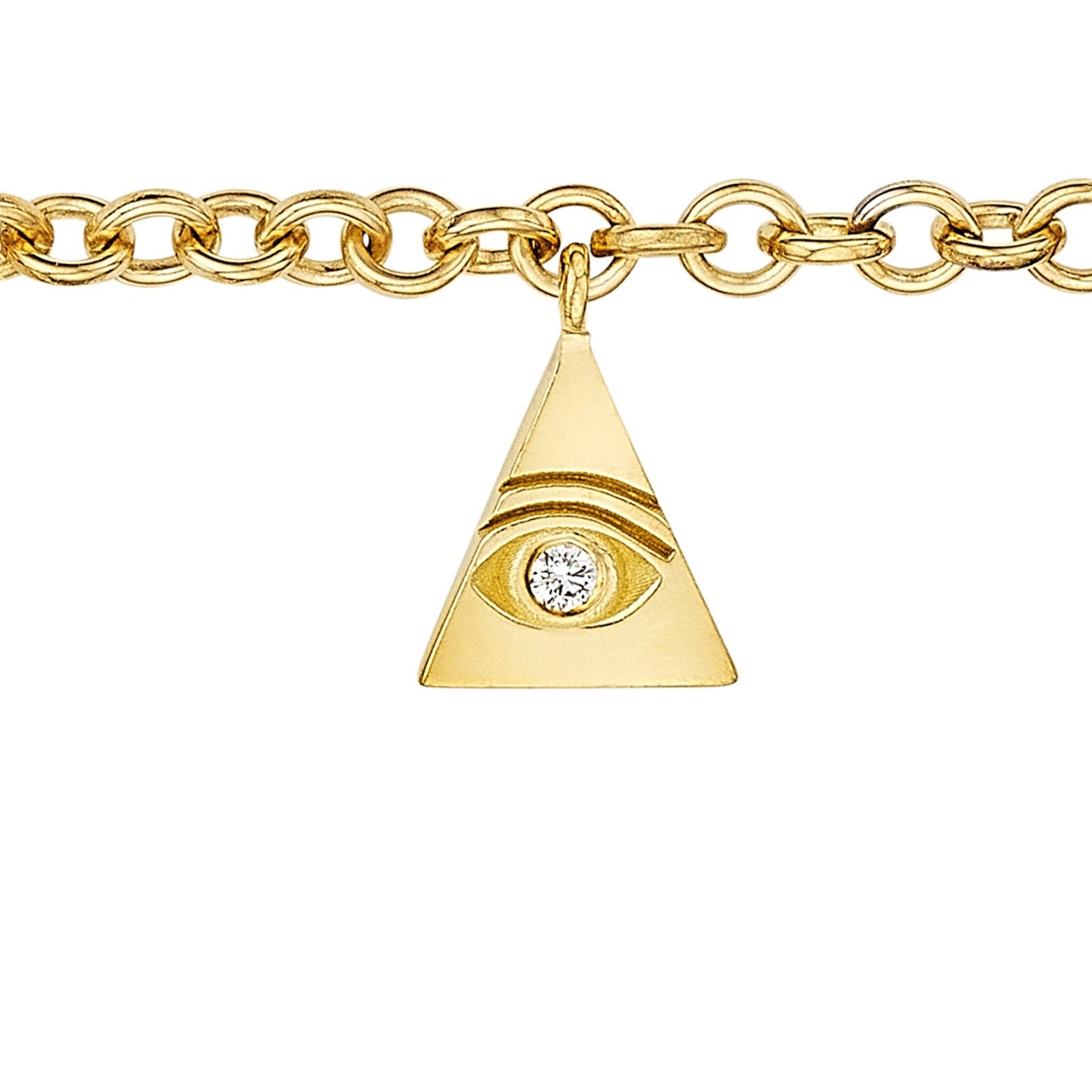 The America250 Charm Bracelet in yellow gold features ruby, pearl, sapphire, and diamond charms.
