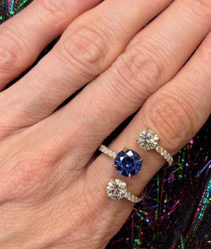 Wraparound Ring in Yellow Gold with Round Brilliant Sapphire, Diamonds, and Pavé Band