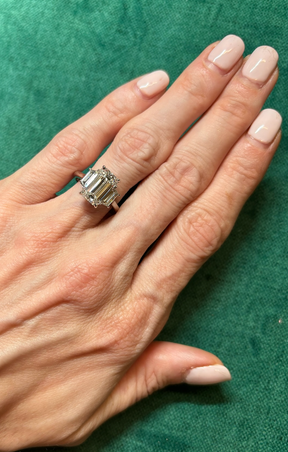 Emerald Cut Diamond Engagement Ring with Trapezoid Side Stones