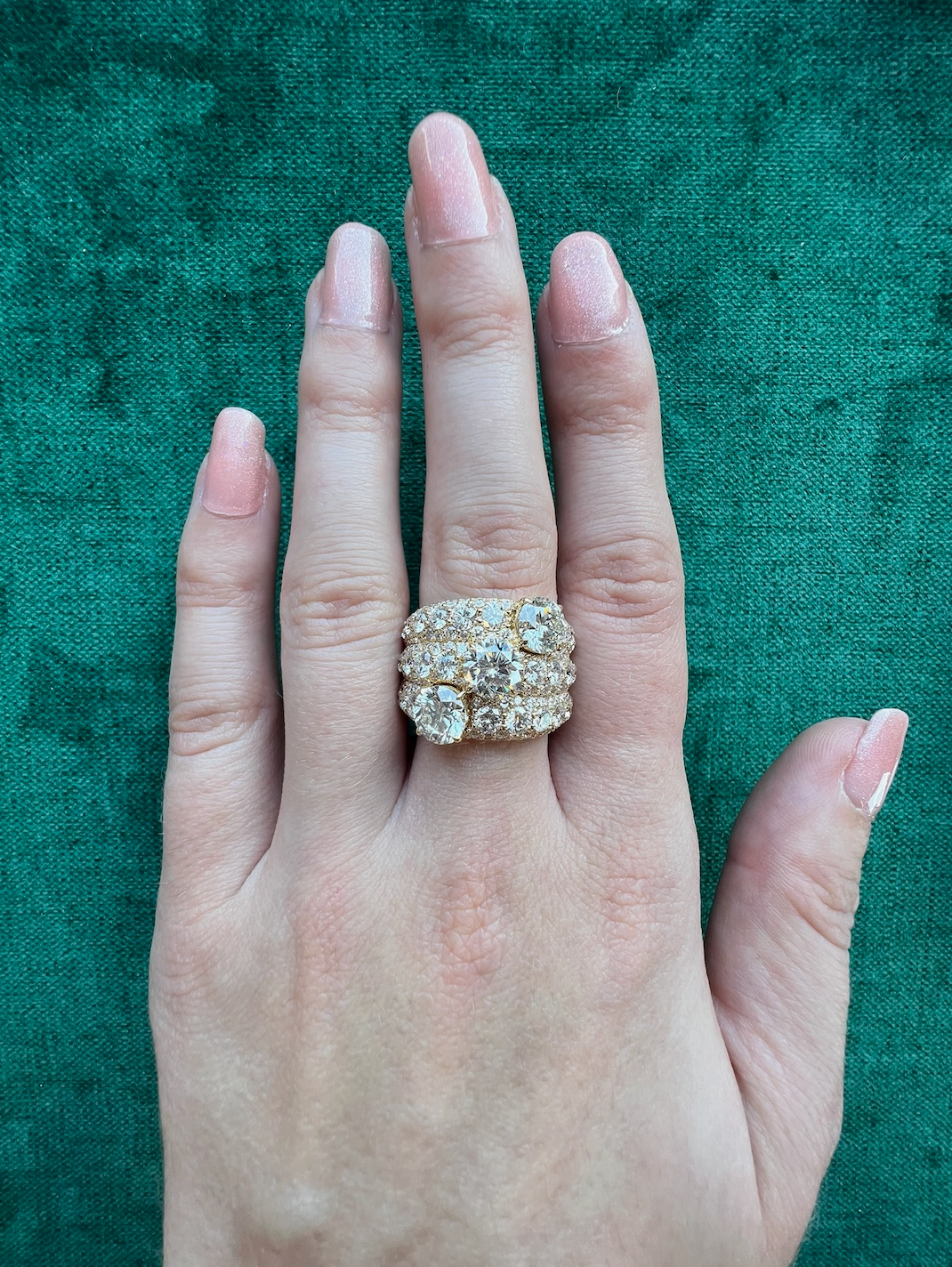 Three Stone Round Diamond Cocktail Ring in Yellow Gold