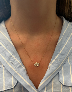 East-West Shield Diamond Pendant with Halo in Rose Gold