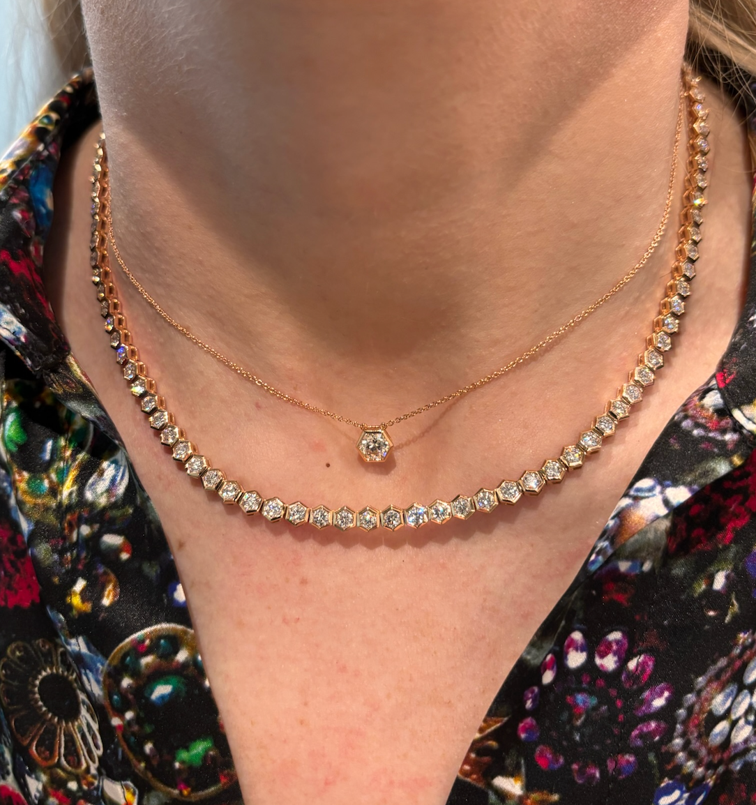 Medium Hexagon Bezel Set Diamond Tennis Necklace in Yellow Gold