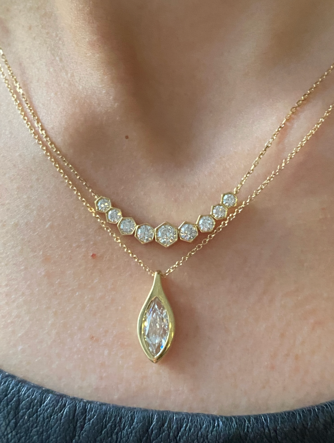 Graduated Hexagon Necklace with Round Brilliant Diamonds