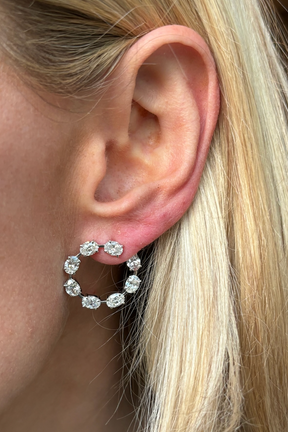 Oval Diamond Front to Back Hoop Earrings in White Gold