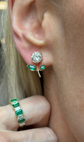 Flower Ear Jackets with Marquise Emerald Petals in Yellow Gold