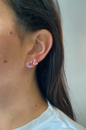 This & That Pavé Trinity Studs with Multicolor Trillion Sapphires