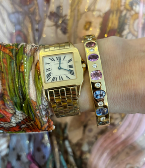 Burnish Set Multicolor, Mixed Shape, Diamond and Sapphire Bangle in Yellow Gold