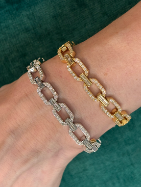 Bezel Set Baguette Diamond Pavé Chain Bracelet in White Gold