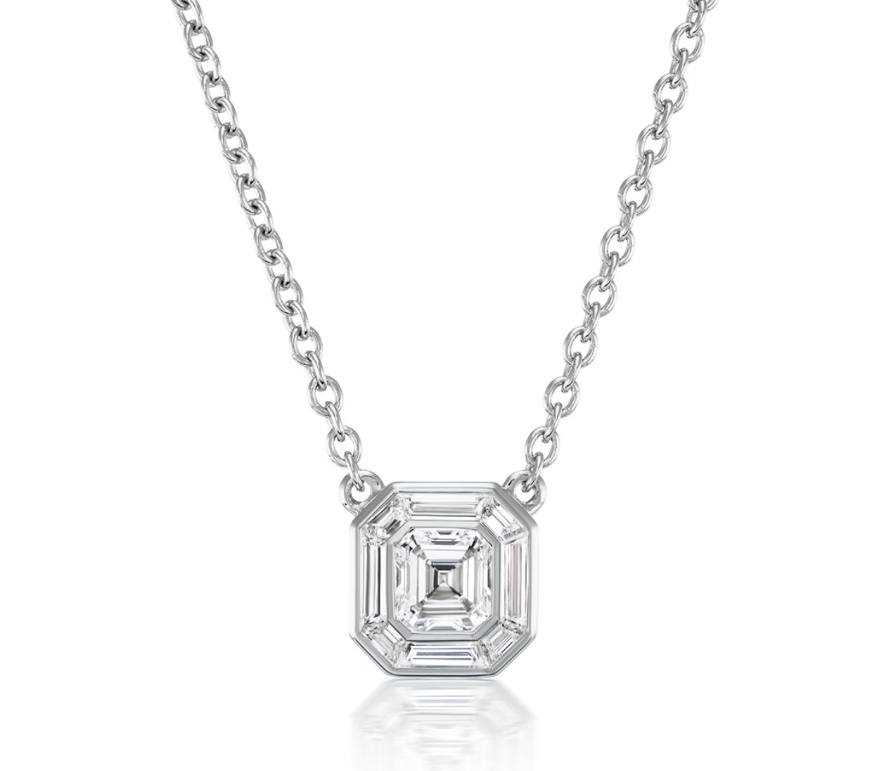 Asscher Cut Diamond Mosaic Necklace in White Gold