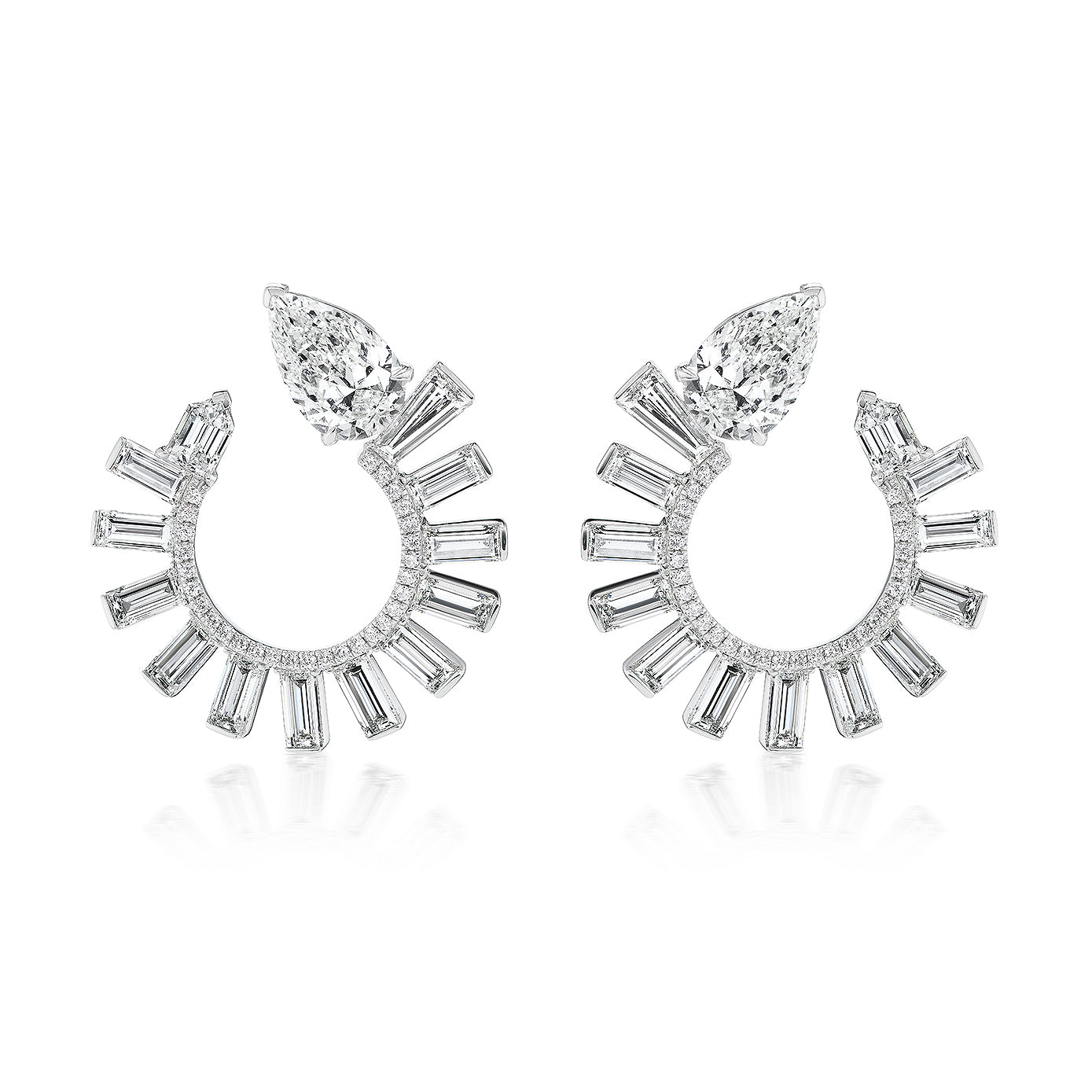 Serpent Front-to-Back Hoops in White Gold with Mixed Shape Diamonds