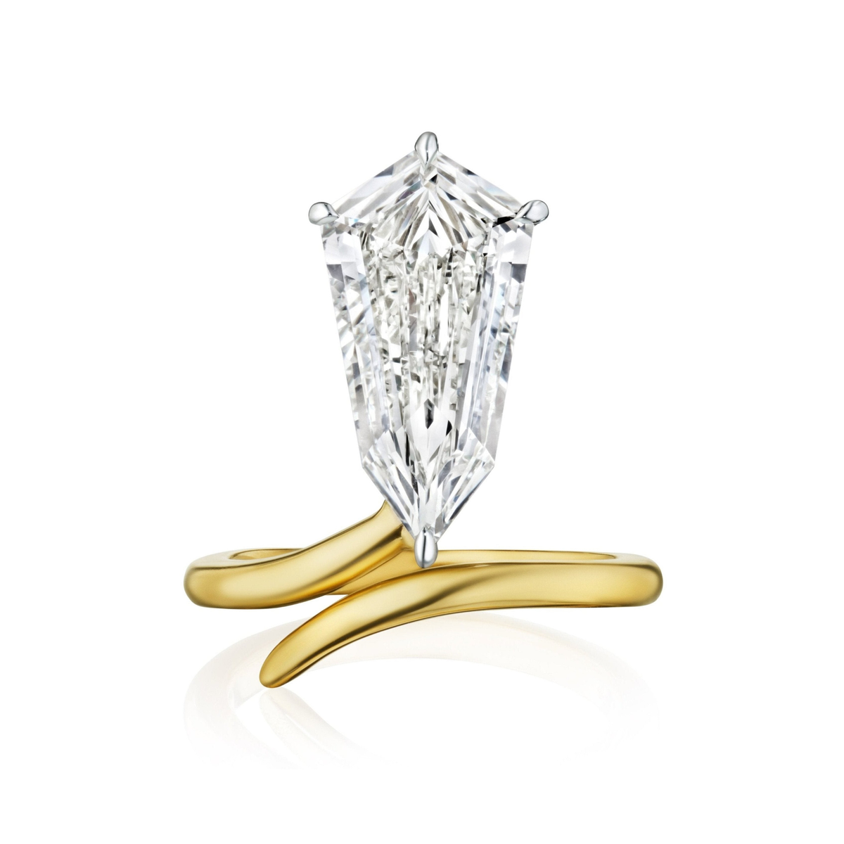 Shield Diamond Perch Engagement Ring in Yellow Gold