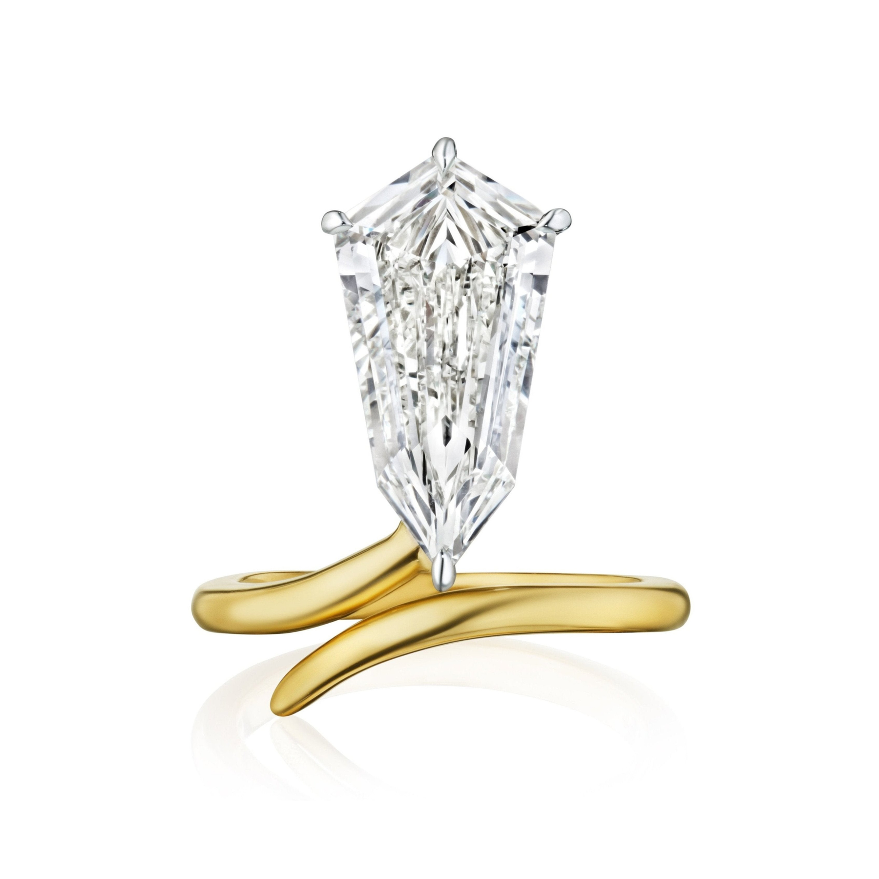 Shield Diamond Perch Engagement Ring in Yellow Gold