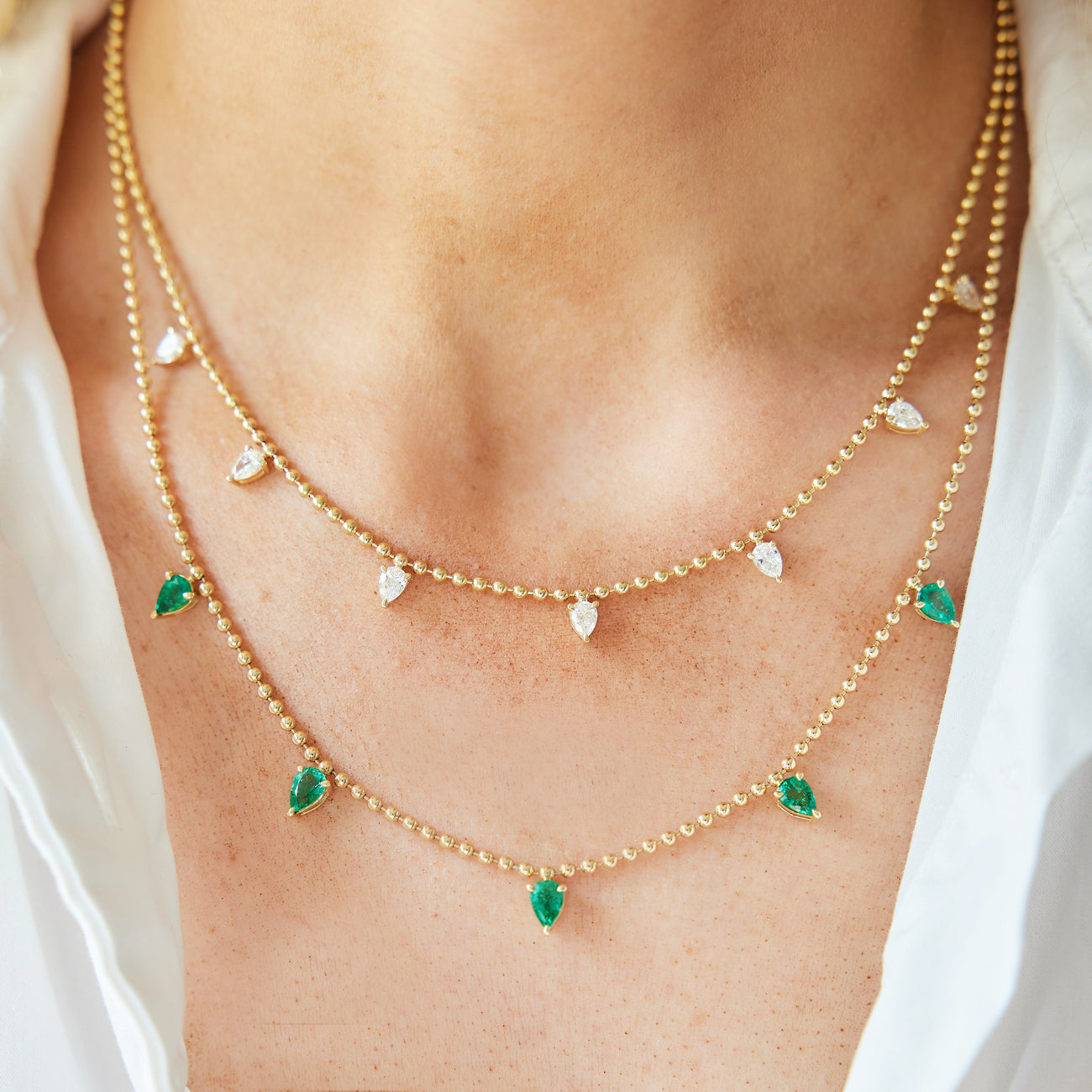 Emerald Pear Spike Necklace