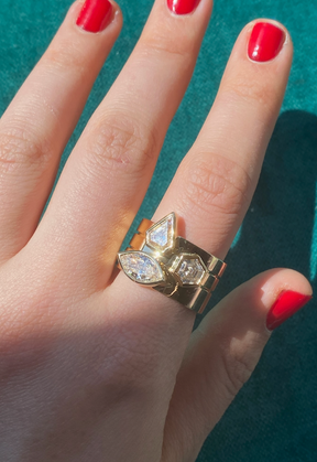 Bezel Set Mixed Shape Diamond Thick Band in Yellow Gold