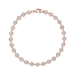 Introducing the Milgrain Hexagon Bezel Set Garland Bracelet: an elegant 18k gold diamond bracelet featuring a continuous row of round, clear gemstones, each exquisitely set within individual hexagon bezel mounts accented by delicate milgrain detailing and finished with a secure clasp. This sophisticated piece blends timeless style with exceptional craftsmanship.