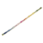 The Chroma Gradient Sapphire and Diamond Baguette Rainbow Tennis Bracelet in Yellow Gold showcases a dazzling array of baguette-cut sapphires and diamonds, artfully arranged in a vibrant rainbow gradient spanning blue, purple, pink, red, orange, yellow, and green.