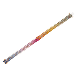 Introducing the Half Bezel Set Rainbow Sapphire Chevron Tennis Bracelet in Rose Gold—an eye-catching piece featuring vibrant rectangular sapphires arranged in a graceful chevron pattern with a gradient of vivid blue, purple, red, pink, yellow, and green hues. Each multicolor gemstone is beautifully half-bezel set in luxurious 18k rose gold for an elegant and striking finish.