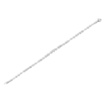A slender, silver East-West Mixed Shape Tennis Bracelet featuring small, sparkling diamonds set at even intervals along its length, showcased against a white background.