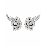 Cartier Diamond Earclips, circa 1950s—an ornate pair featuring a floral and wing-like silhouette adorned with marquise and round-cut diamonds, exquisitely set in lustrous platinum to reflect the iconic craftsmanship of Cartier Paris; the perfect complement to an elegant diamond brooch.