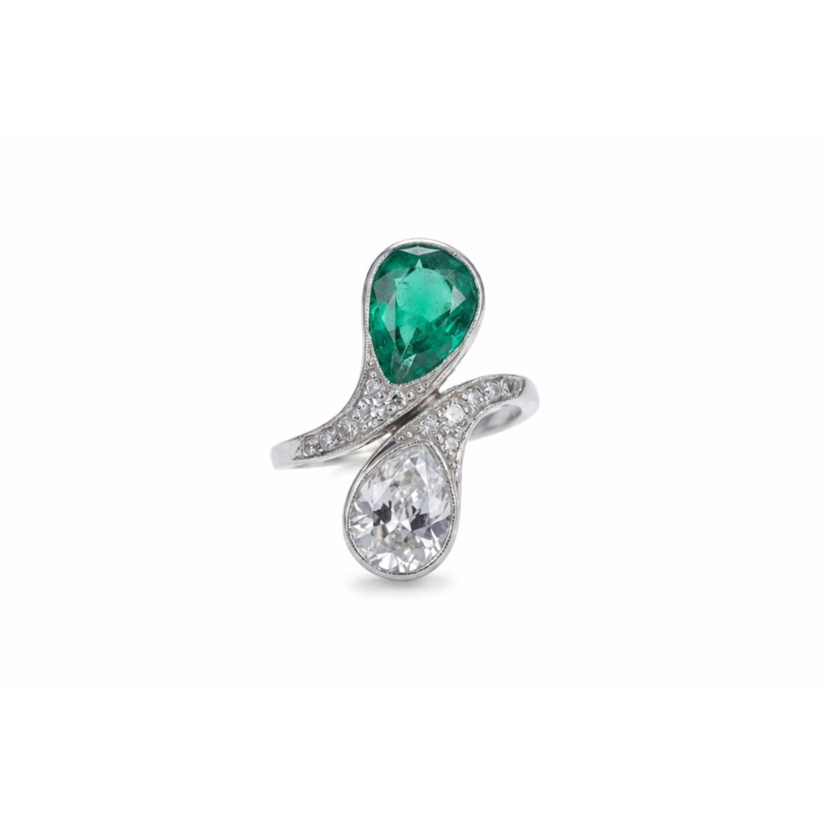 Emerald and Diamond Bypass Ring