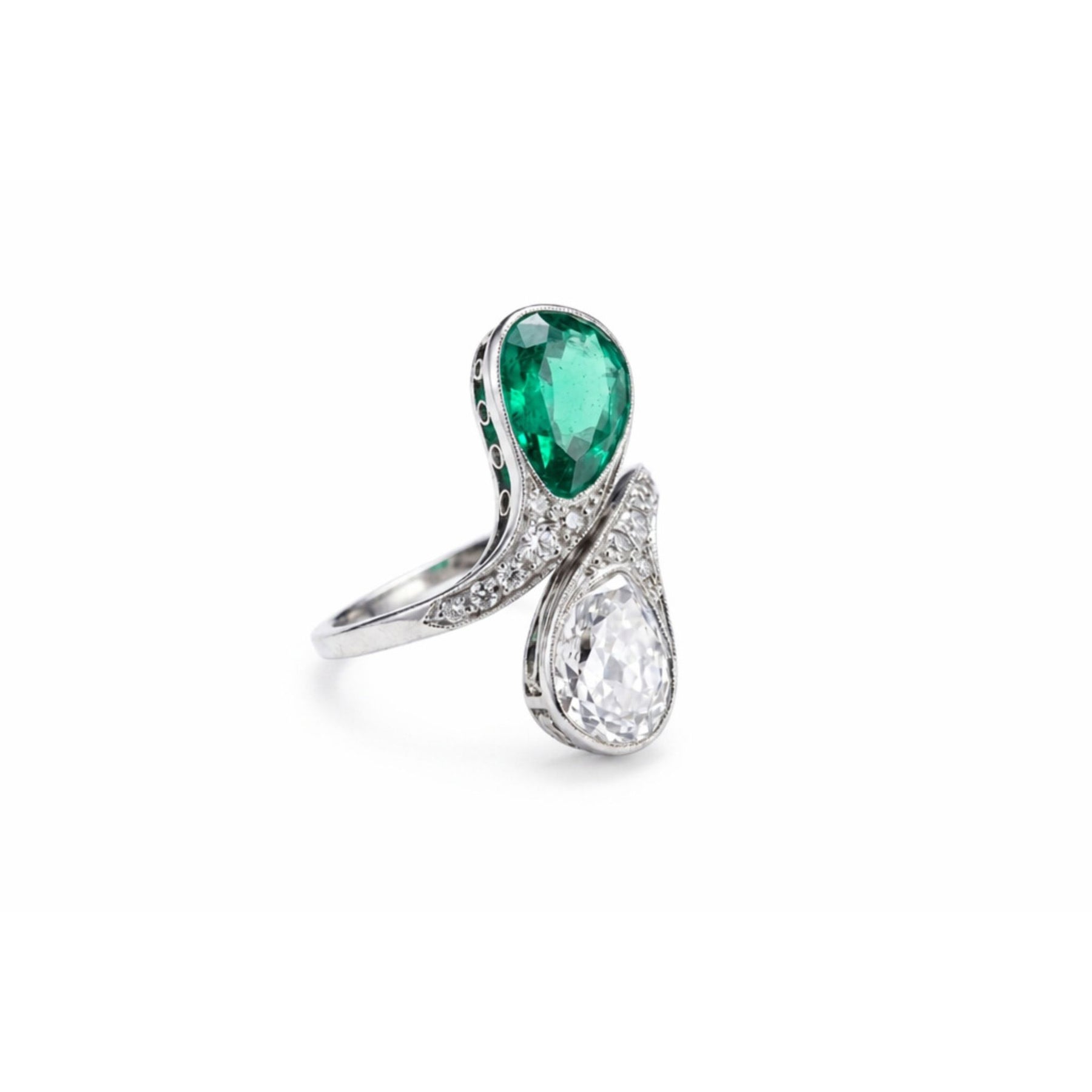 Emerald and Diamond Bypass Ring