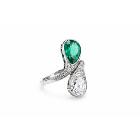 Emerald and Diamond Bypass Ring