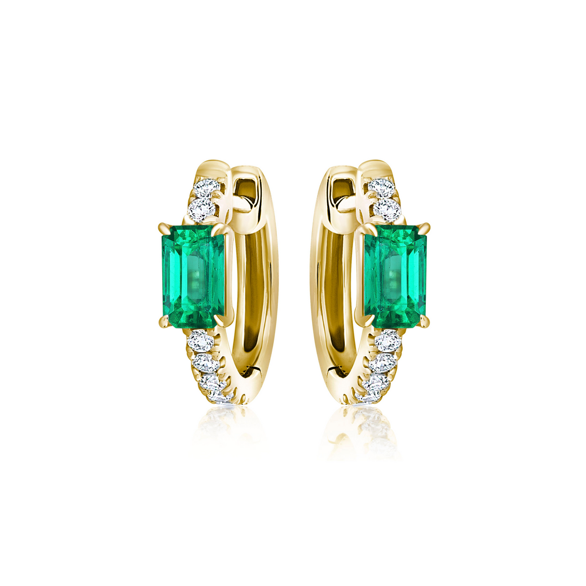 Pavé Huggies in Yellow Gold with Emeralds