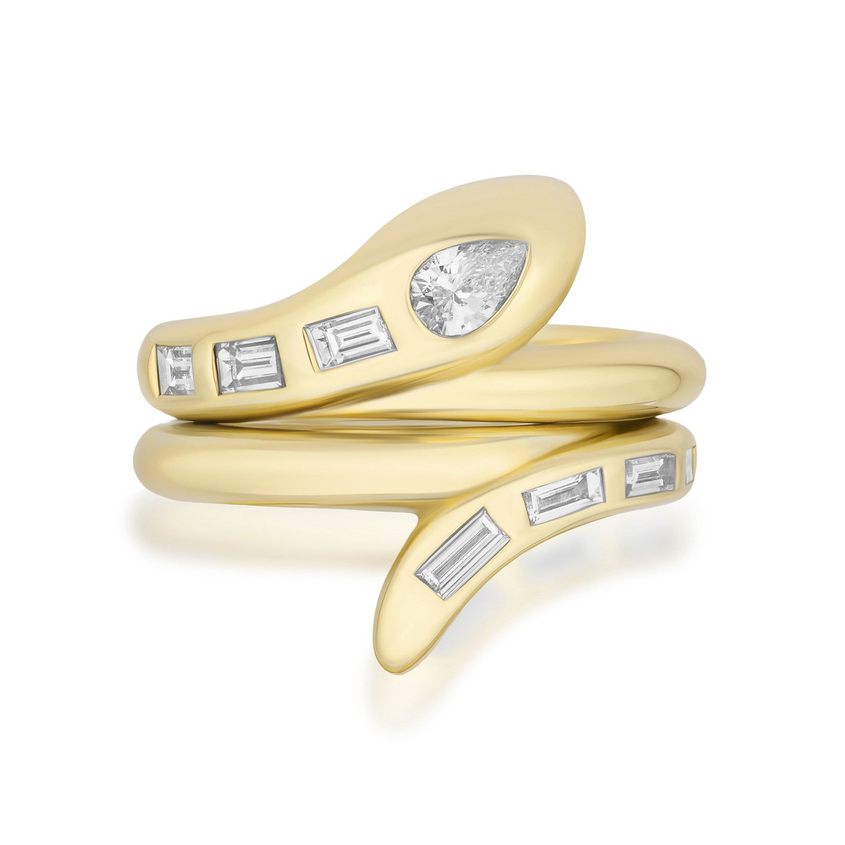 Serpent Bookend Rings in Yellow Gold with Mixed Shape Diamonds