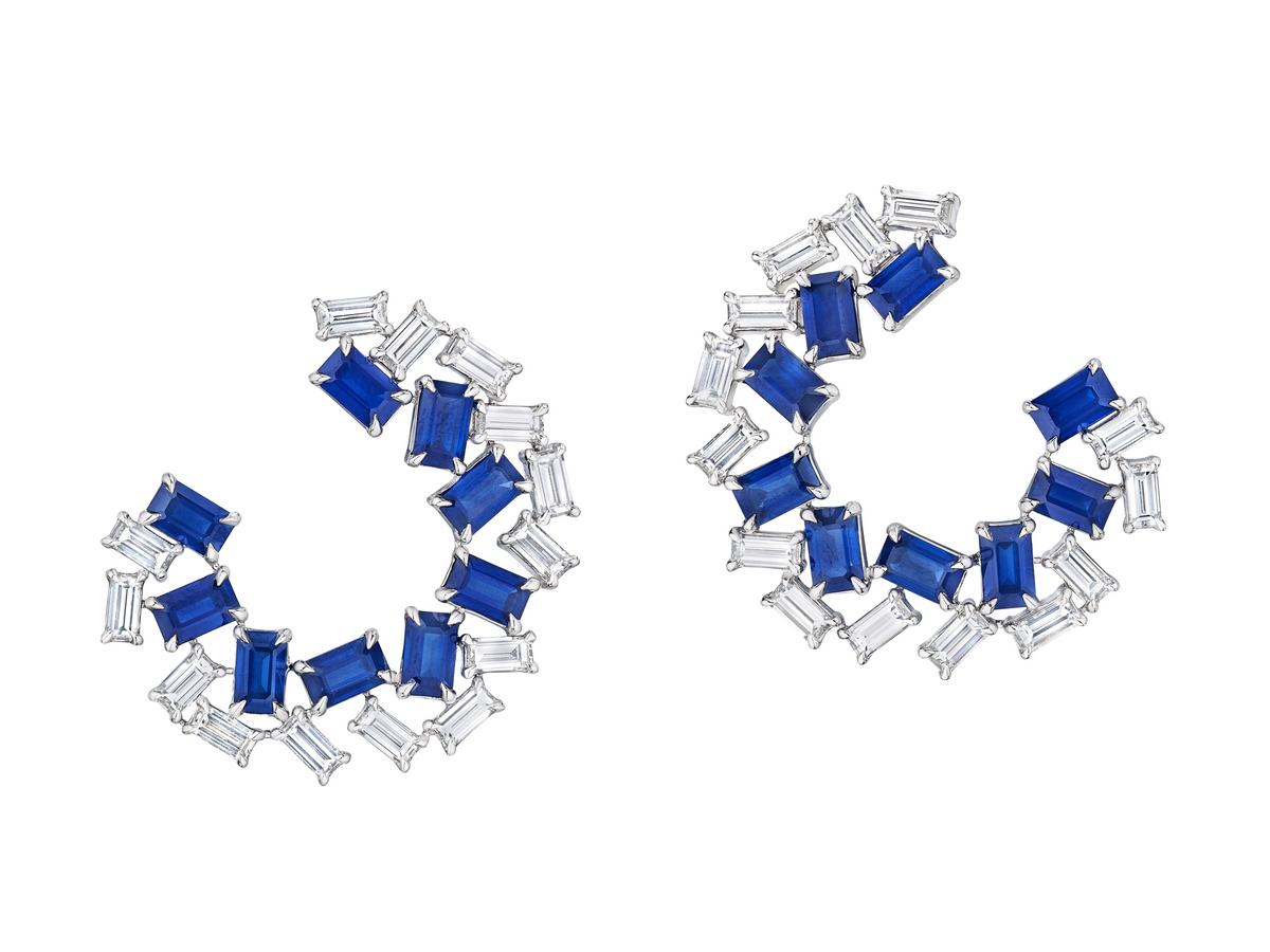 Chroma Empire Alternating Sapphire and Diamond Front-to-Back Earrings