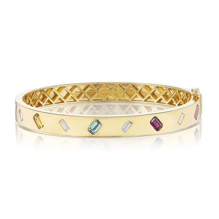 Mixed Shape Diamond and Multicolor Sapphire Bangle