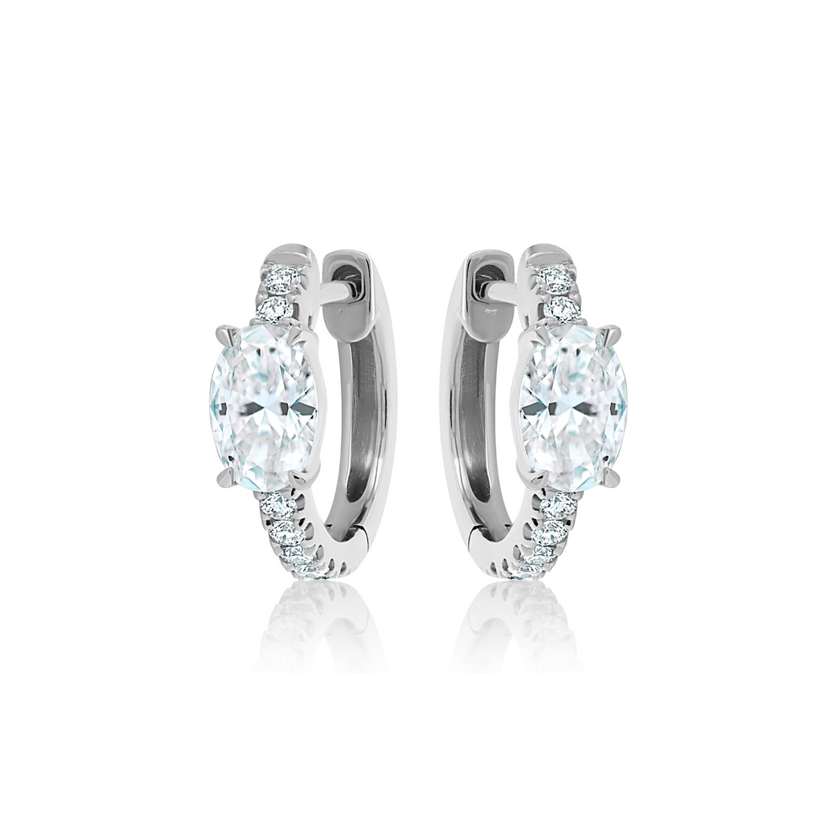 Pavé Huggies with Oval Shape Diamond in White Gold