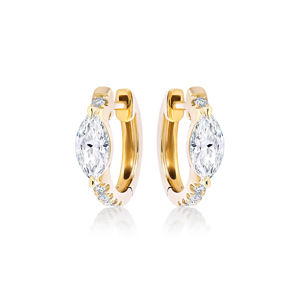 Pavé Huggies with Marquise Shape Diamond in Yellow Gold