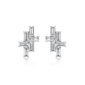 Tetris Studs with Baguette Diamonds in White Gold