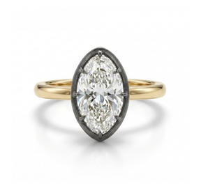 Collet Set Marquise Diamond Solitaire Ring in Black Rhodium and Yellow Gold