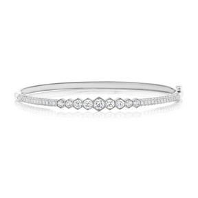 Graduated Hexagon Bezel Set Diamond Bangle with Pavé