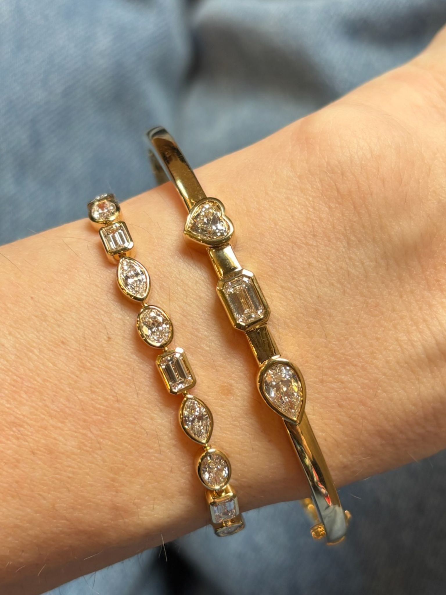Marquise and Round Diamond Linked Tennis Bracelet in Yellow Gold
