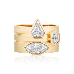 Bezel Set Mixed Shape Diamond Thick Band in Yellow Gold