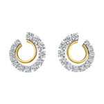 The Coil Round Diamond Front-to-Back Hoop Earrings in yellow gold and platinum feature an open spiral design with round natural diamonds partially encrusting each hoop.