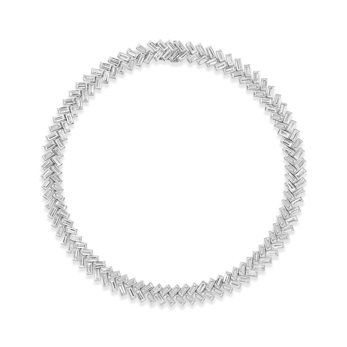 Bezel Set Chevron Diamond Tennis Necklace in White Gold