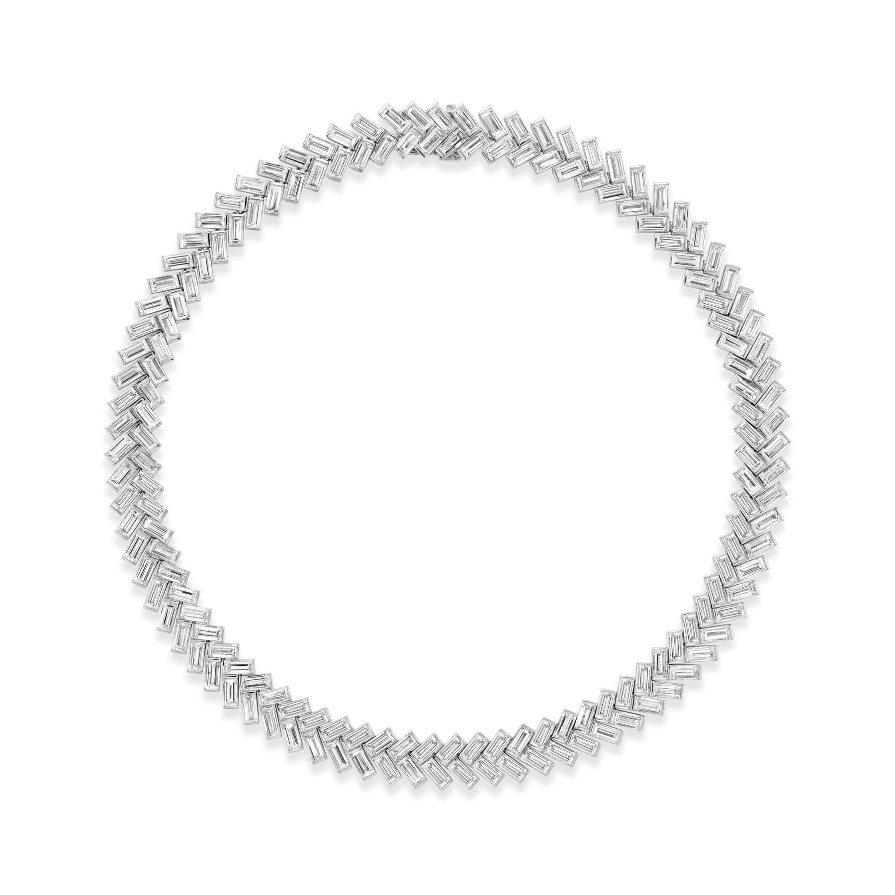 Bezel Set Chevron Diamond Tennis Necklace in White Gold