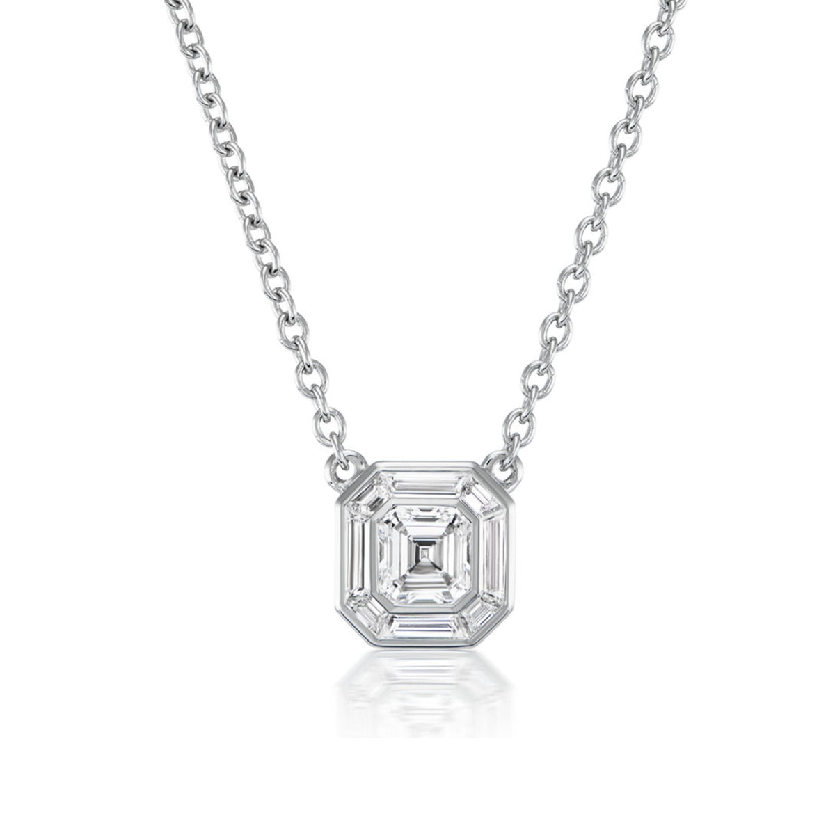 Asscher Cut Diamond Mosaic Necklace in White Gold